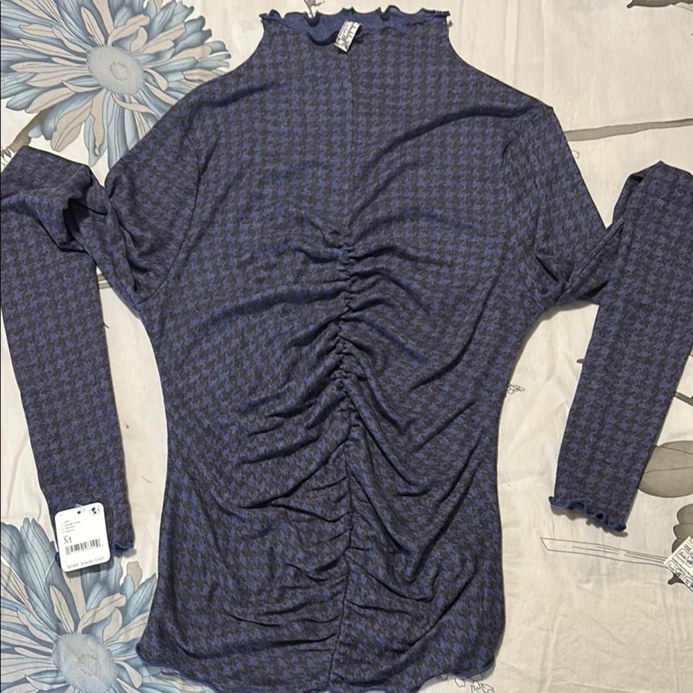 Free People Elegant Purple Houndstooth Women's Top